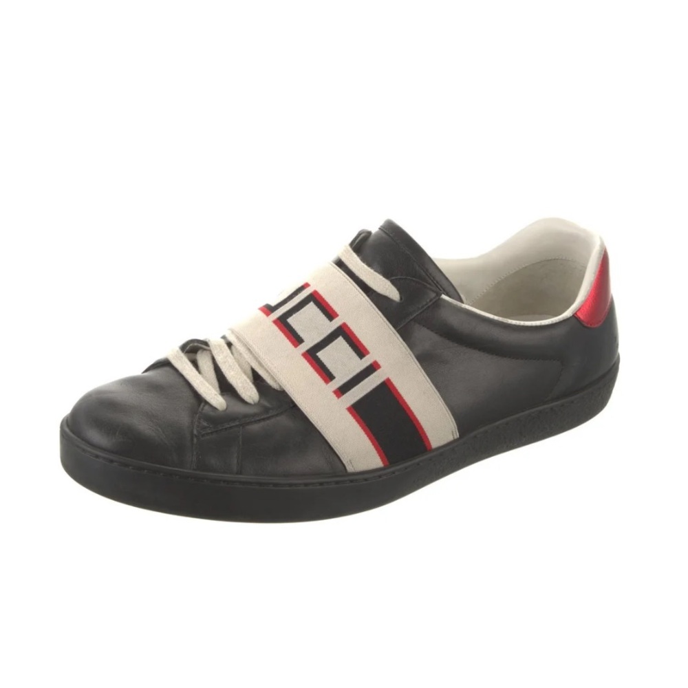 Gucci Black and Cream Sneakers with Elastic Straps
